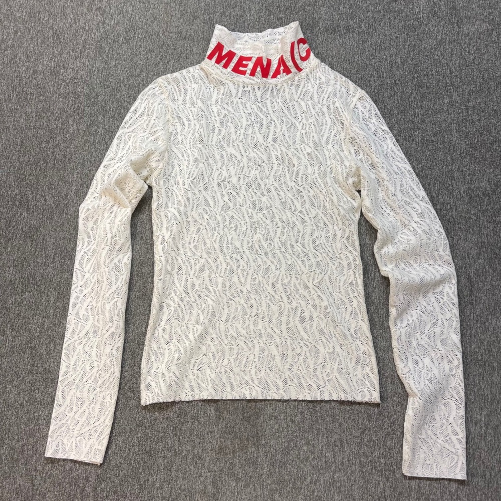 Menace Los Angeles White Lace Turtleneck Top Red Logo Collar Small Streetwear